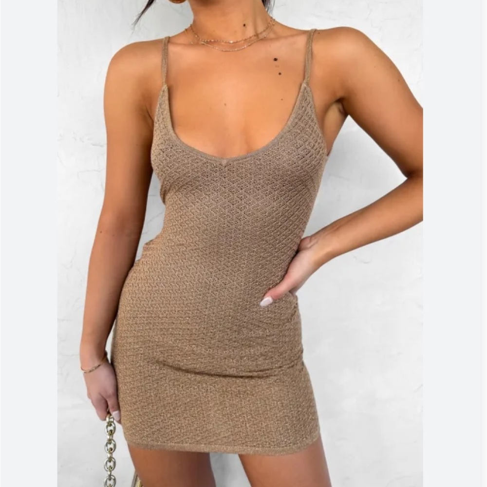 White Fox Boutique Perfect Places Knit Gold Dress